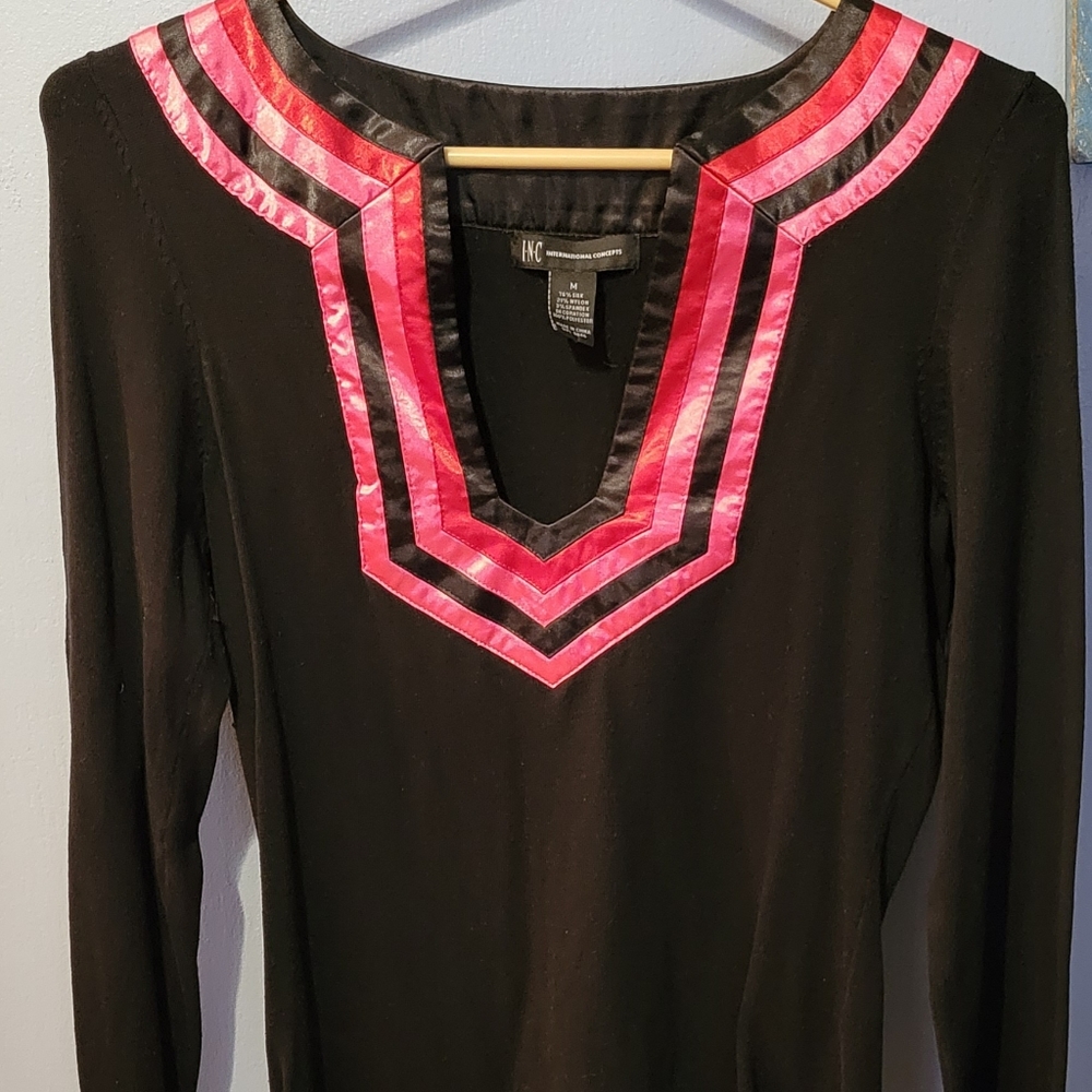 INC long sleeve top, size medium, black, red, pink